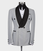 Valerio Milano Men's White Spotted Black Lapeled Double Breasted Classic Tuxedo