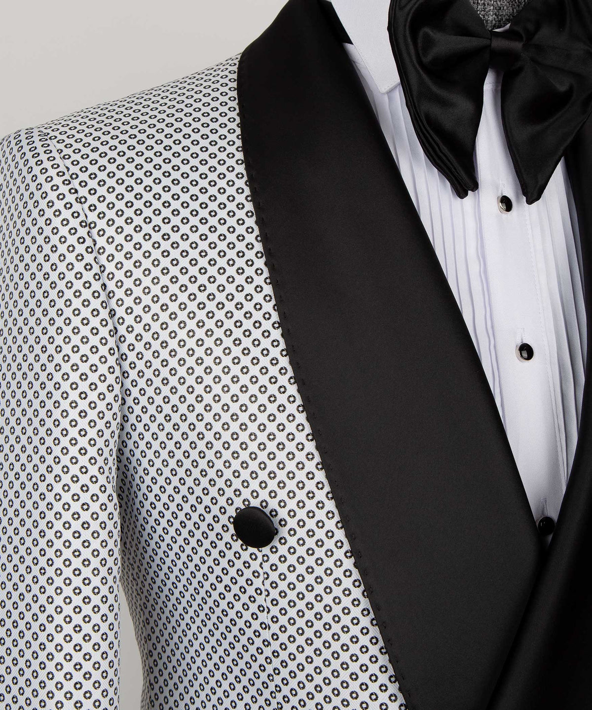 Valerio Milano Men's White Spotted Black Lapeled Double Breasted Classic Tuxedo