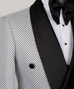 Valerio Milano Men's White Spotted Black Lapeled Double Breasted Classic Tuxedo