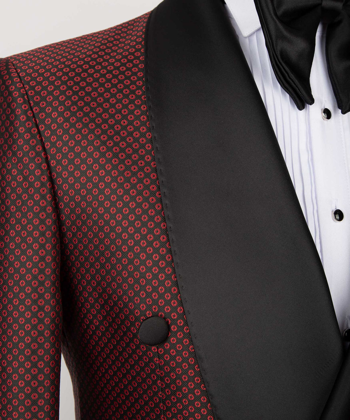 Valerio Milano Men's Red Spotted-Black Lapeled Double Breasted Classic Tuxedo