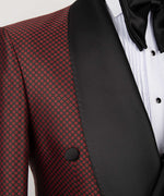 Valerio Milano Men's Red Spotted-Black Lapeled Double Breasted Classic Tuxedo