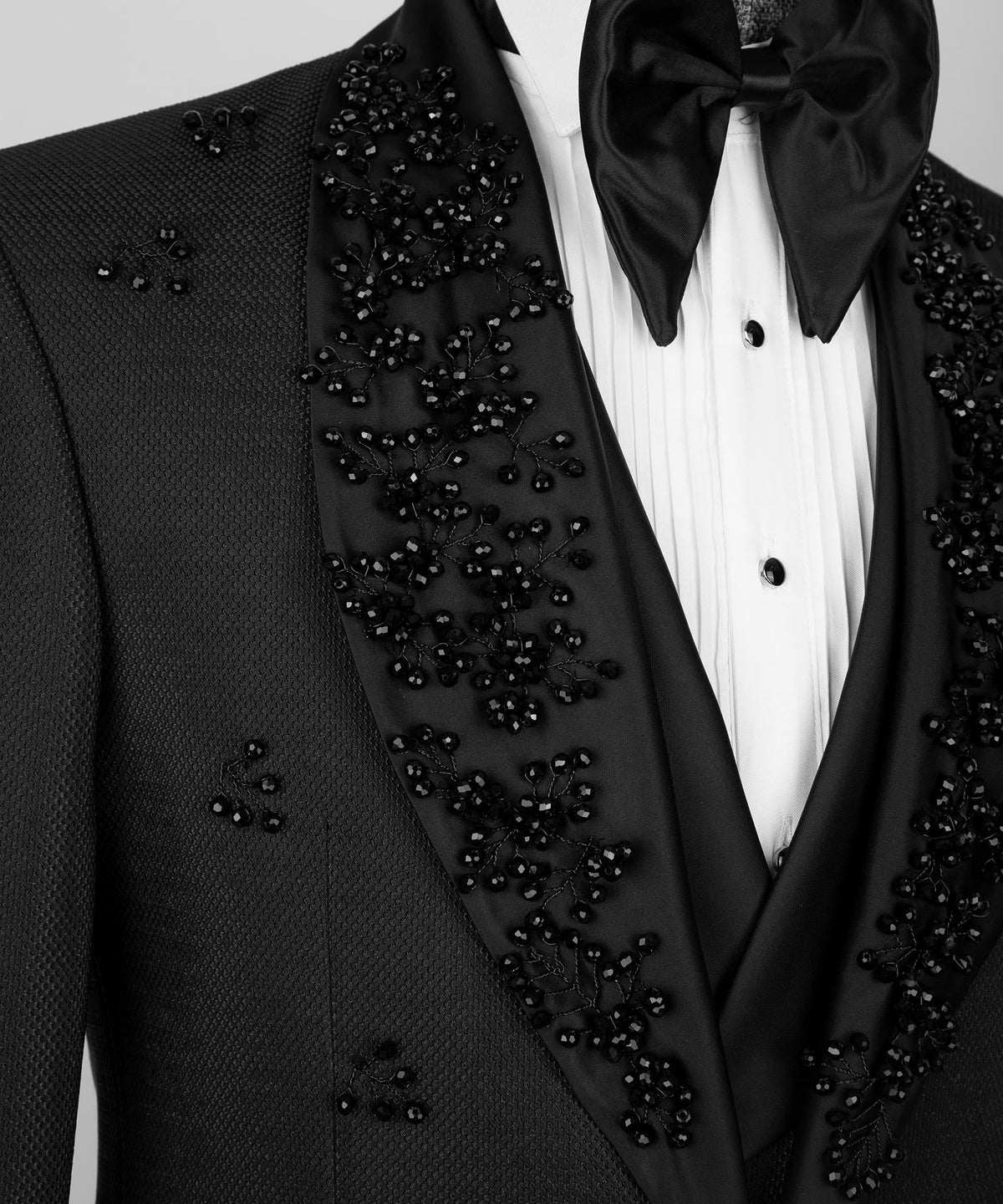 Valerio Milano Men's Black Crystal Jewelried Special Tuxedo Custom Desing Vest Suit