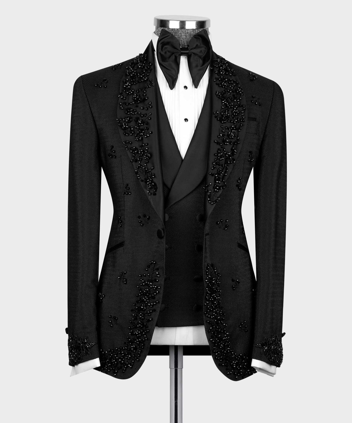 Valerio Milano Men's Black Front One Button Custom Desing Vest Suit W/ Pants And Bowtie