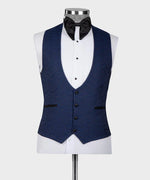 Valerio Milano 3-Piece Italian Men's Suit Blue Tuxedo With Black Satin Collar