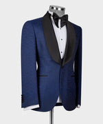 Valerio Milano 3-Piece Italian Men's Suit Blue Tuxedo With Black Satin Collar