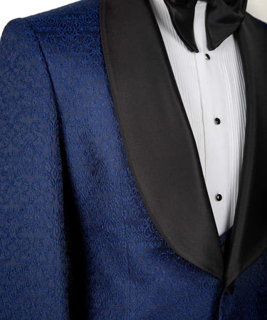 Valerio Milano 3-Piece Italian Men's Suit Blue Tuxedo With Black Satin Collar