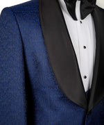 Valerio Milano 3-Piece Italian Men's Suit Blue Tuxedo With Black Satin Collar