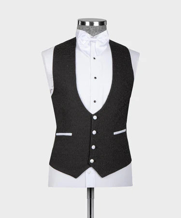Valerio Milano 3-Piece Italian Men's Suit White Satin Collar Black Tuxedo Suit