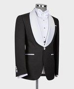 Valerio Milano 3-Piece Italian Men's Suit White Satin Collar Black Tuxedo Suit