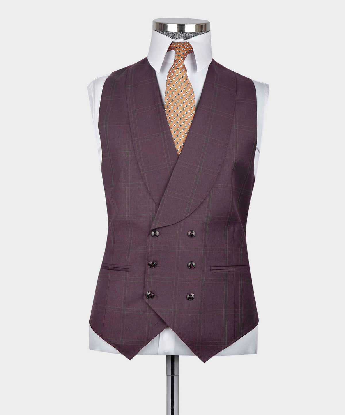 Valerio Milano 3-Piece Italian Men's Suit- Burgundy 100% Wool 3 Side Pockets Classic Suit W/ Straight Leg Trousers