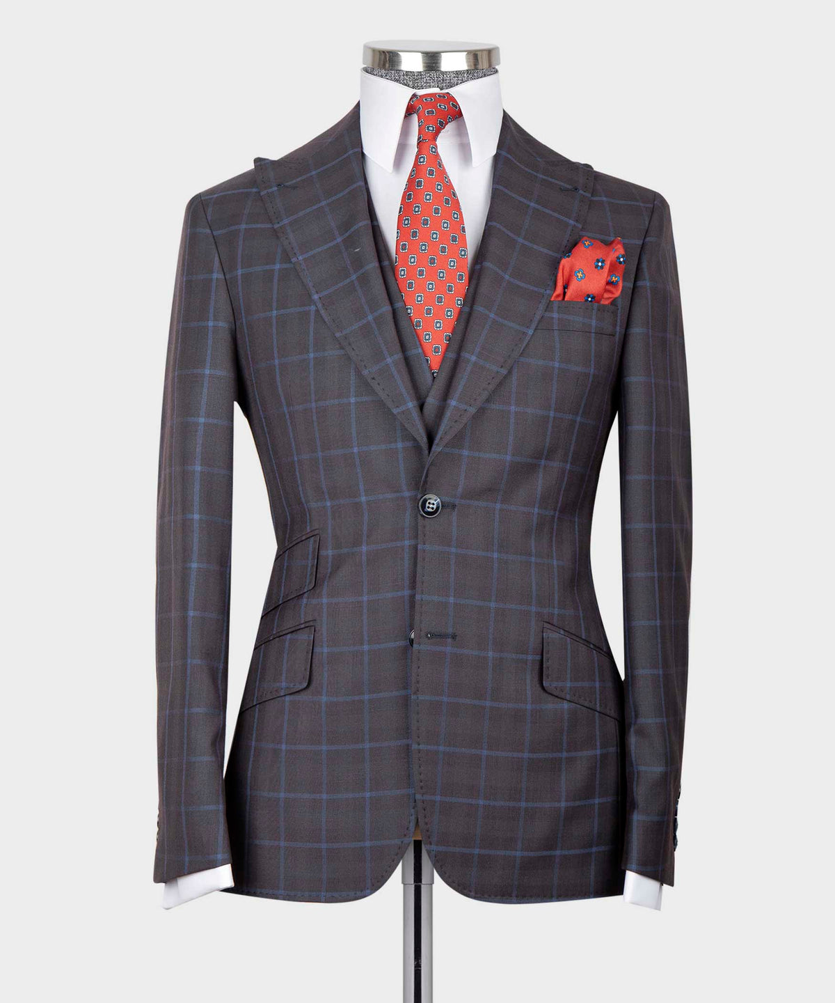 Valerio Milano 3- Piece Italian Men's Suit - 100% Wool Point Seam Classic Suit W/ Straight Leg Trousers