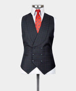 Valerio Milano 3-Piece Italian Men's SuiBlack Plaid 100% Wool Triple Classic Suit W/ Straight Leg Trousers