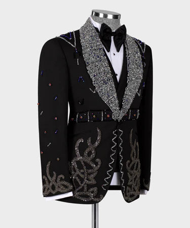 Valerio Milano Men's Black Speci̇al Tuxedo Custom Desing Classic Vest Suit W/ Pant
