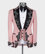 Valerio Milano Men's Gem Stone Pi̇cked Lapeled Speci̇al Pi̇nk & Black Tuxedo