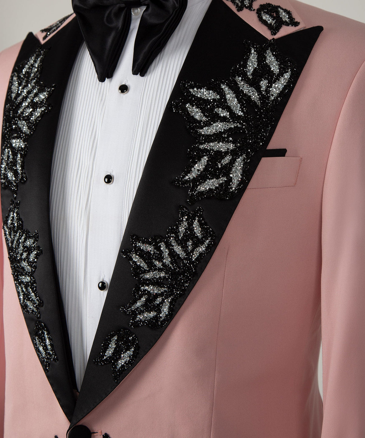 Valerio Milano Men's Gem Stone Pi̇cked Lapeled Speci̇al Pi̇nk & Black Tuxedo