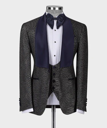 Valerio Milano Gray Navy Embossed Fabric