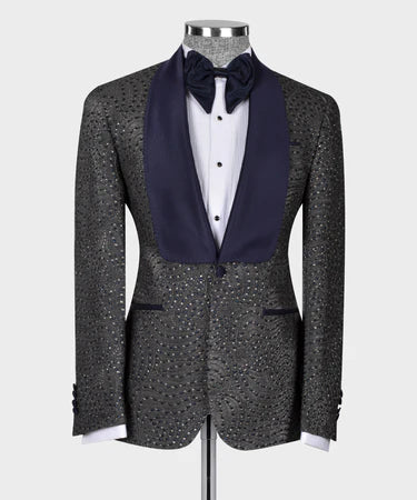 Valerio Milano Gray Navy Embossed Fabric
