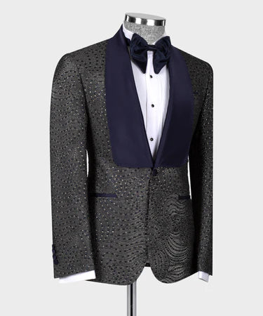Valerio Milano Gray Navy Embossed Fabric