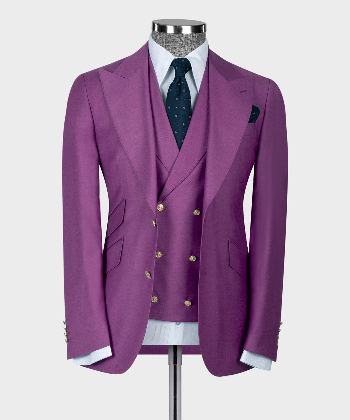 Valerio Milano 3-Piece Italian Men's Suit Fuchia 100% Wool Business Classic Vest Suit Straight Leg Trousers