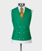 Valerio Milano 3-Piece Italian Men's Suit Green 100% Wool Golden Button Vest Suit Straight Leg Trousers