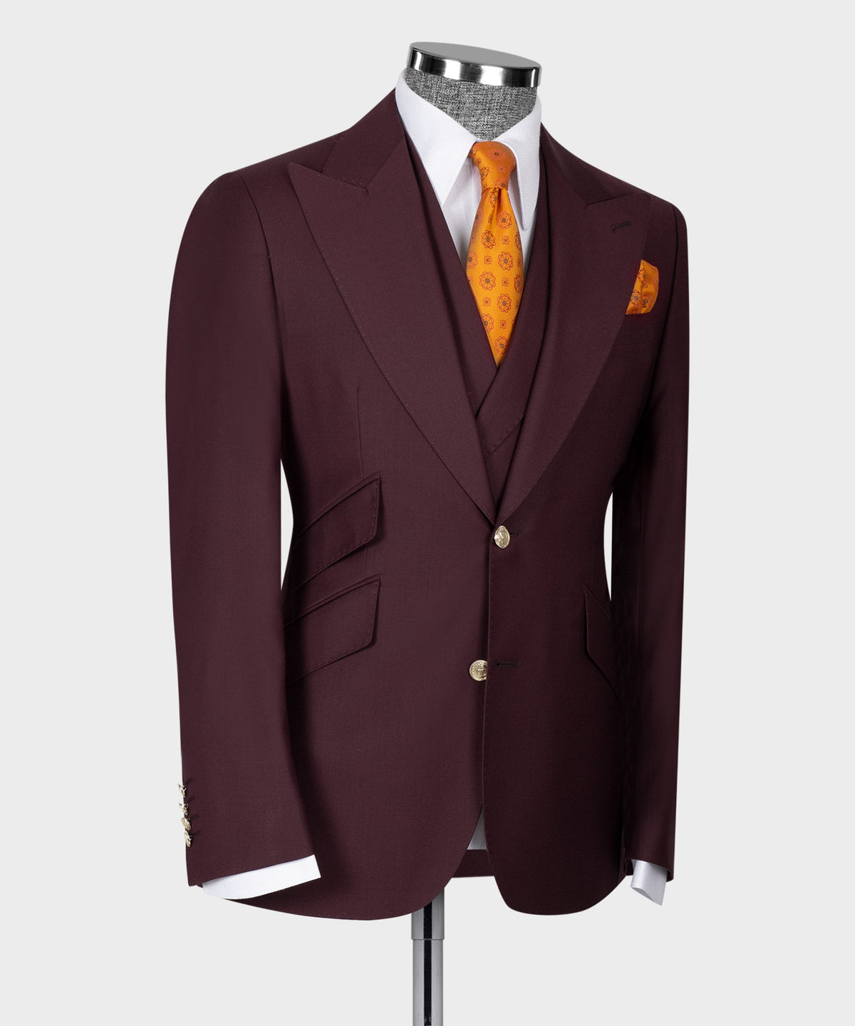 Valerio Milano 3-Piece Italian Men's Suit Burgundy 100% Wool Golden Button Business Classic Suit