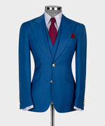 Valerio Milano 3-Piece Italian Men's SuitBlue 100%Wool Golden Button Business Triple Classic Suit
