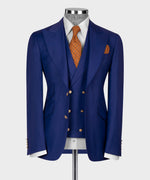 Valerio Milano 3-Piece Italian Men's SuitDark Blue 100% Wool Classic Vest Suit W/ Straight leg Trousers