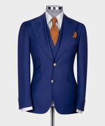 Valerio Milano 3-Piece Italian Men's SuitDark Blue 100% Wool Classic Vest Suit W/ Straight leg Trousers