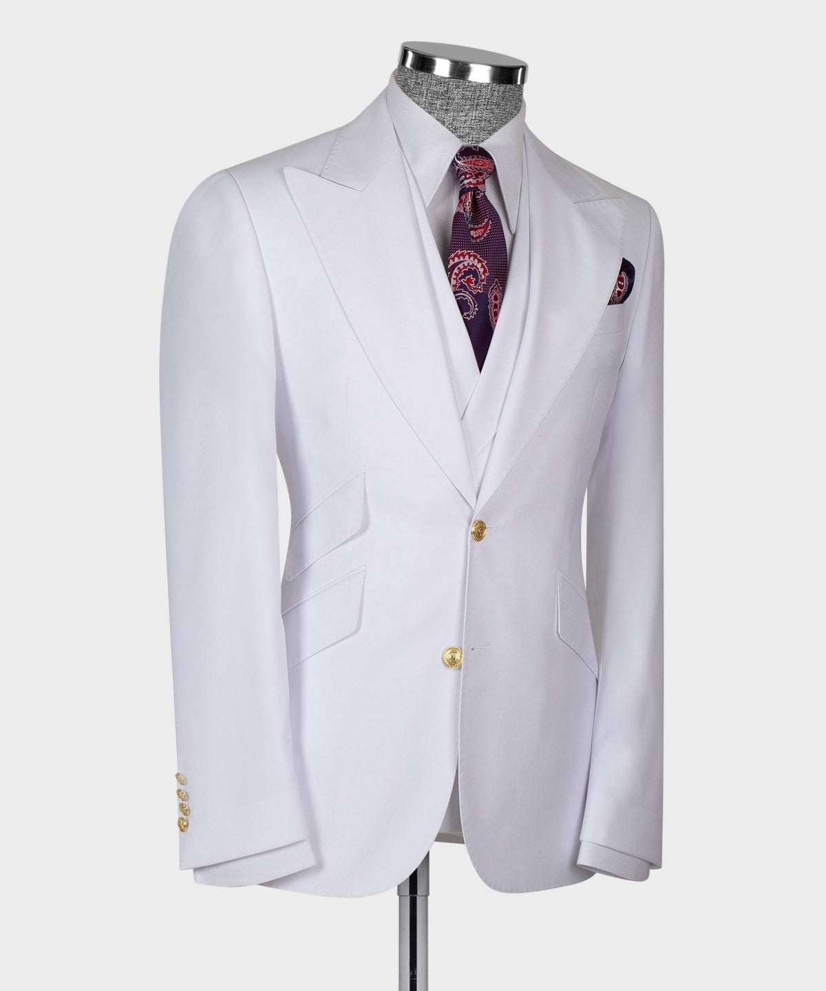 Valerio Milano 3- Piece Italian Men's Suit- White 100% Wool Business Classic Suit W/ Straight Leg Trousers