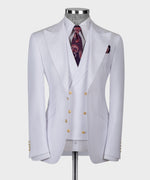 Valerio Milano 3- Piece Italian Men's Suit- White 100% Wool Business Classic Suit W/ Straight Leg Trousers
