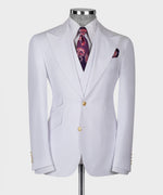 Valerio Milano 3- Piece Italian Men's Suit- White 100% Wool Business Classic Suit W/ Straight Leg Trousers