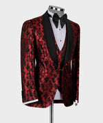 Valerio MilanoBlack Double Lapeled Red Tuxedo Suit