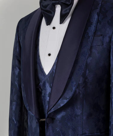 Valerio Milano 3-Piece Italian Men's Suit Double Lapeled Navy Tuxedo Suit
