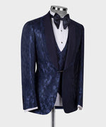 Valerio Milano 3-Piece Italian Men's Suit Double Lapeled Navy Tuxedo Suit