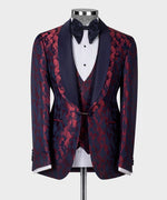 Valerio Milano Dark Blue Double Lapeled Burgundy Tuxedo Suit