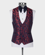 Valerio Milano Dark Blue Double Lapeled Burgundy Tuxedo Suit