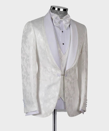 Valerio Milano Double Lapeled White Tuxedo Suit