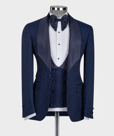 Valerio Milano Navy Blue Embossed Fabric
