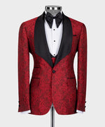 Valerio Milano 3-Piece Italian Tuxedos Suit Red Embossed Fabric
