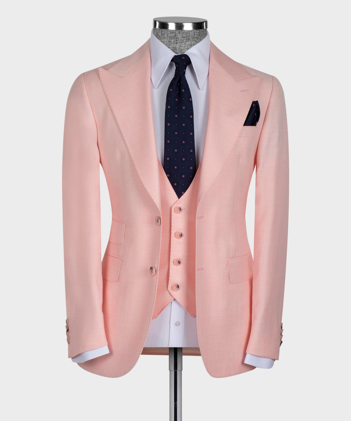 Valerio Milano 3- Piece Italian Men's Suit- Pink 100% Wool Vest Classic Suit W/ Straight Leg Trousers