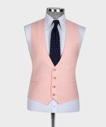 Valerio Milano 3- Piece Italian Men's Suit- Pink 100% Wool Vest Classic Suit W/ Straight Leg Trousers
