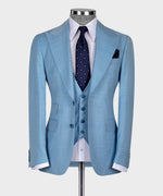 Valerio Milano 3-Piece Italian Men'sSuit- Blue 100% Wool Front 2 Button Vest Classic Suit W/ Straight Leg Trousers