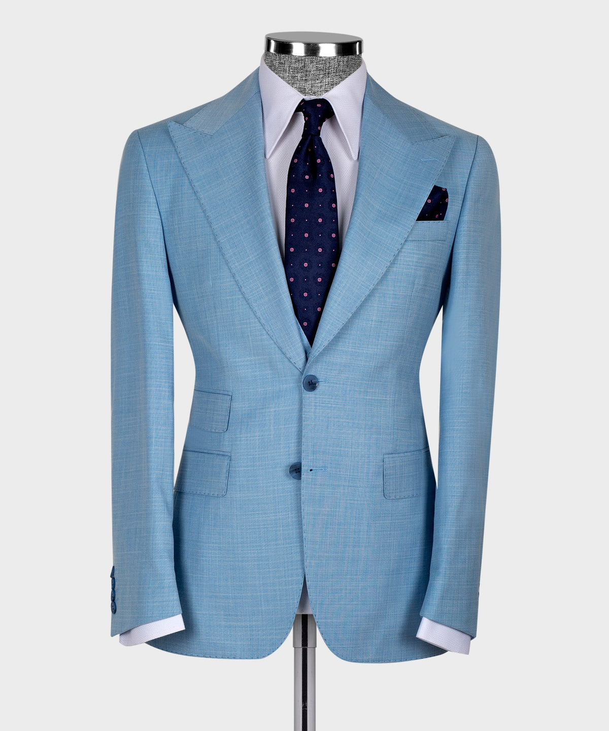 Valerio Milano 3-Piece Italian Men'sSuit- Blue 100% Wool Front 2 Button Vest Classic Suit W/ Straight Leg Trousers