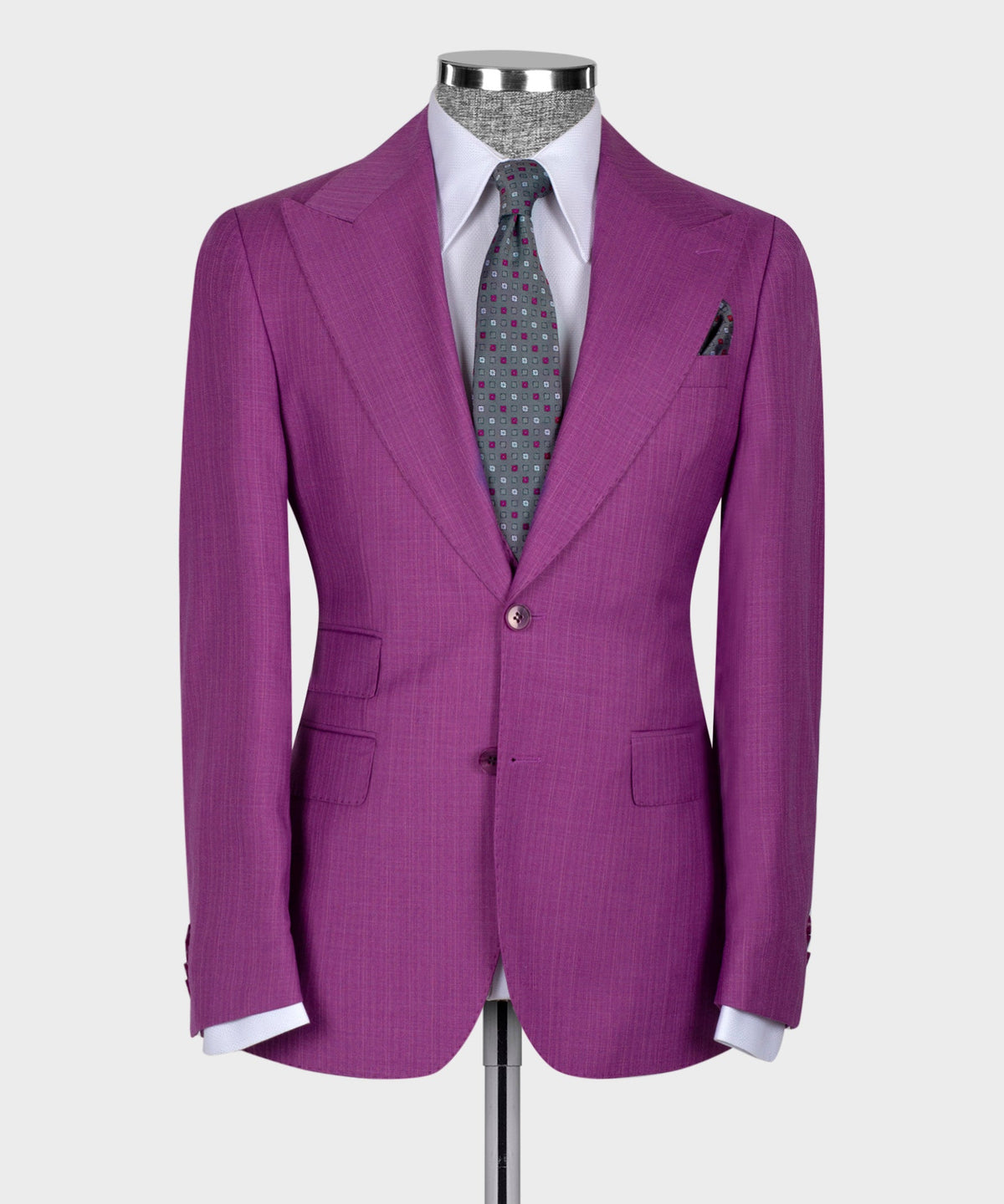 Valerio Milano 3- Piece Italian Men's Suit- Purple 100% Wool Dot Stitching Vest Classic Suit Straight Leg Trousers