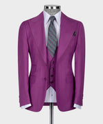 Valerio Milano 3- Piece Italian Men's Suit- Purple 100% Wool Dot Stitching Vest Classic Suit Straight Leg Trousers