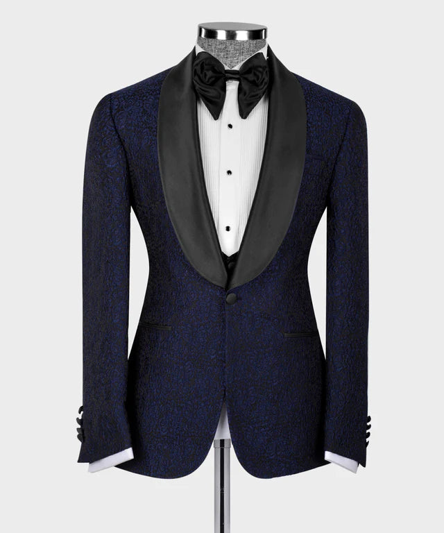 Black Satin Collar Navy Blue Tuxedo