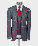 Valerio Milano 3-Piece Italian Men's Suit Gray Dot Seam 3 Side Pockets Triple Classic Suit Suit W/ Straight Leg Trousers