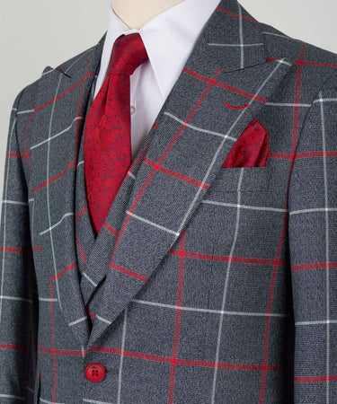 Valerio Milano 3-Piece Italian Men's Suit Gray Dot Seam 3 Side Pockets Triple Classic Suit Suit W/ Straight Leg Trousers