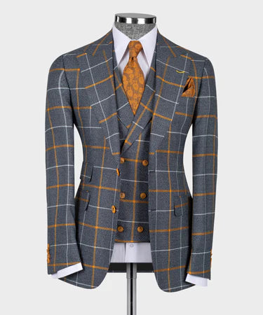 Valerio Milano 3-Piece Italian Men's Suit Gray 100% Wool Front 2 Button Triple Classic Vest Suit W/ Straight Leg Trousers