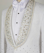 Valerio Milano Men's Gem Stone Detailed White Special Tuxedo Custom Desing Vest Suit